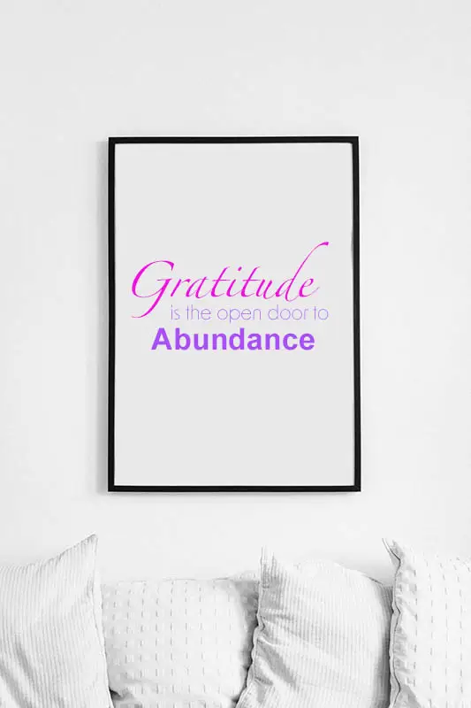Frame with text saying Gratitude is the open door to abundance